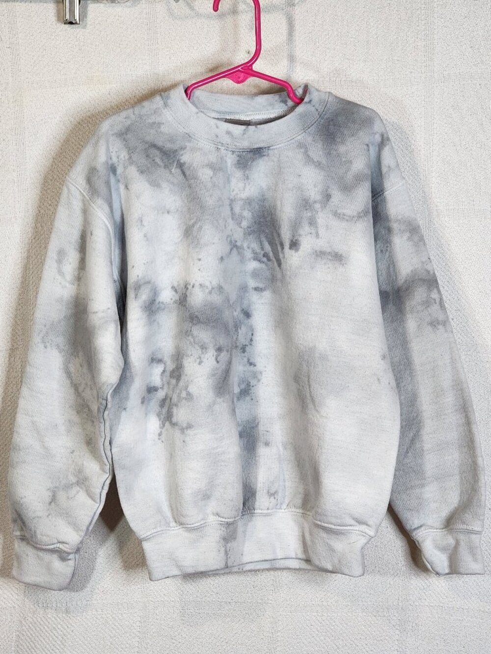 Gildan Heavy Blend Gray White Tie Dye Cotton Poly CrewNeck Sweatshirt Youth Sz S